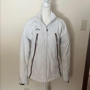 Powderhorn Women's White Jacket with Brown leather Accents